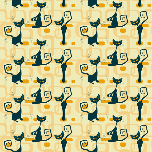 1950s Atomic Cats Pattern 2 Fabric - Tan - ineedfabric.com
