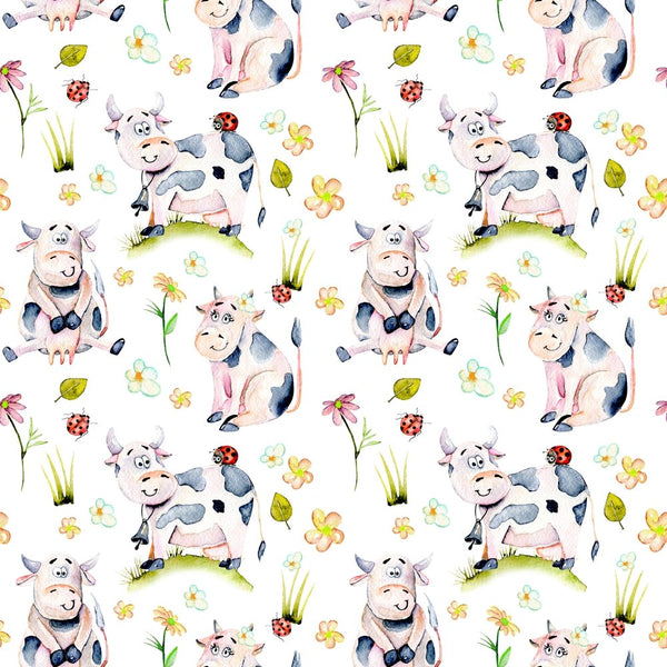 Animal Life Cows and Ladybugs Fabric - ineedfabric.com