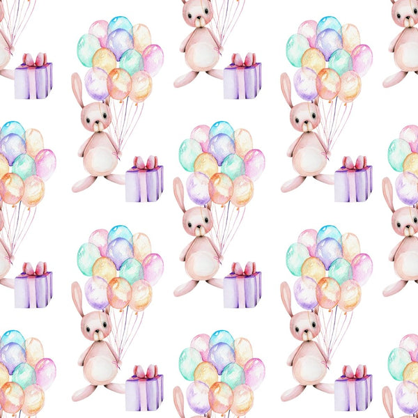 Animal Life Rabbits with Balloons Fabric - ineedfabric.com