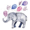 Baby Elephant With Balloons Fabric Panel - Gray - ineedfabric.com