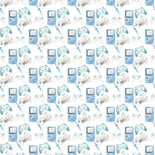 Gamer Pattern 1 Fabric - White - ineedfabric.com