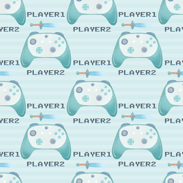 Gamer Pattern 4 Fabric - Blue - ineedfabric.com