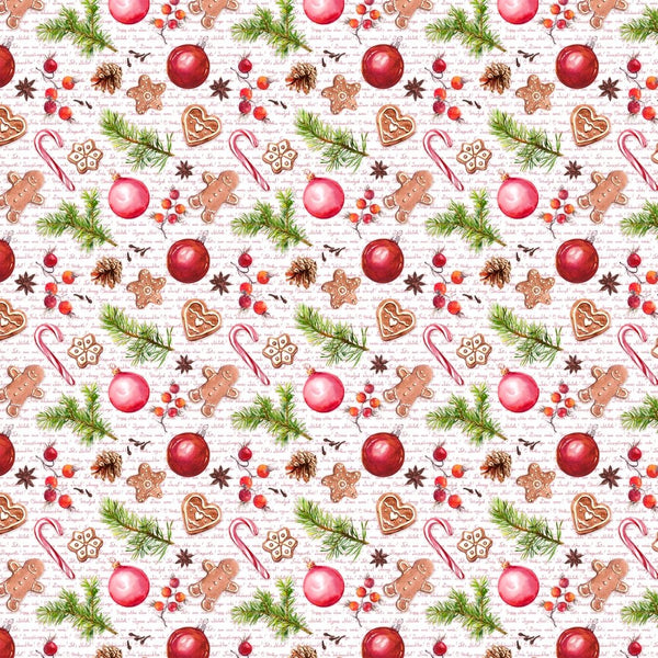 Gingerbread Cookies & Red Berried Fabric - Red - ineedfabric.com