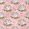 Gingerbread House on Squares Fabric - Pink & Gold - ineedfabric.com