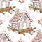 Gingerbread Houses on Snowflakes Fabric - White - ineedfabric.com