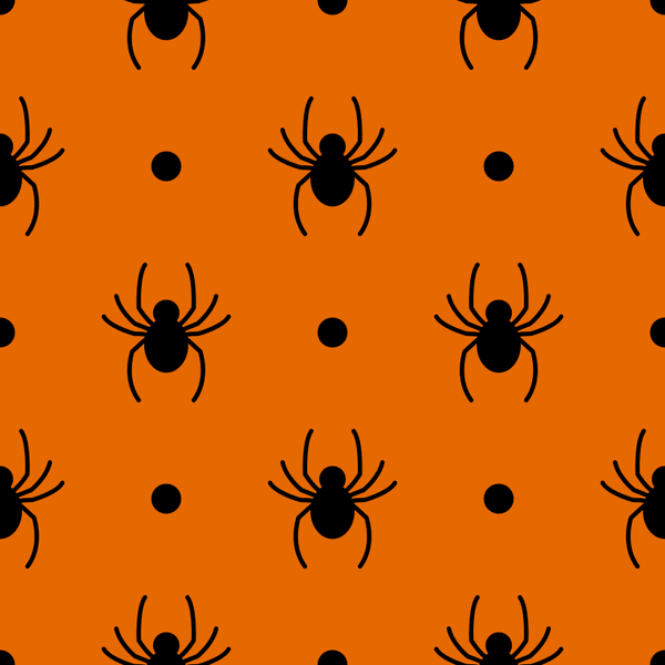 Halloween Black Spiders Fabric - Orange - ineedfabric.com