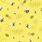 Hand Drawn Cartoon Bee Floral Fabric - Yellow - ineedfabric.com
