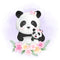 Hand Drawn Mom And Baby Panda Fabric Panel - Purple - ineedfabric.com