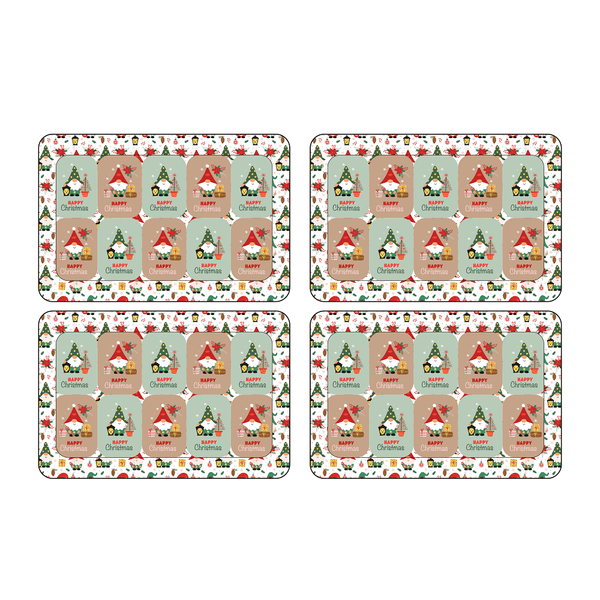 Happy Christmas Gnomes Rounded Rectangular Placemats Fabric Panel - ineedfabric.com
