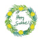 Happy Sukkot Wreath Fabric Panel - Green - ineedfabric.com