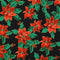 Merry Christmas Metallic Fabric, Poinsettias, Black - ineedfabric.com