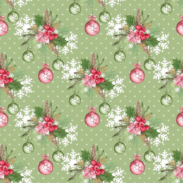 Mistletoe Christmas Ornaments Fabric - Green - ineedfabric.com