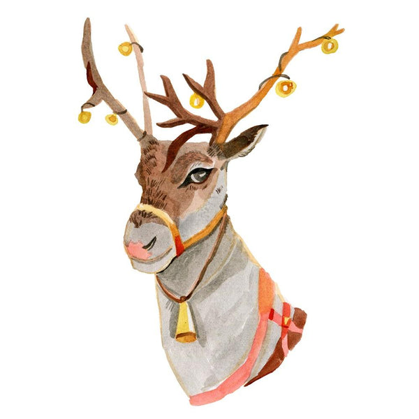 Realistic Reindeer With Golden Bells Fabric Panel - ineedfabric.com