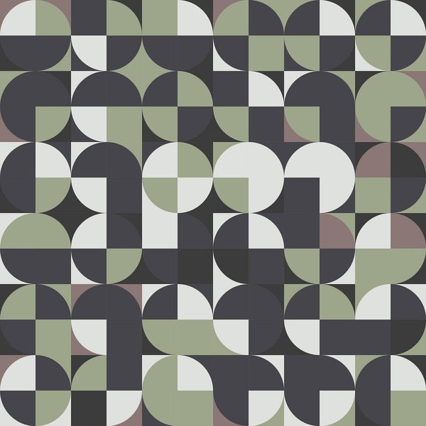 Retro Circular Pattern Fabric - Green - ineedfabric.com