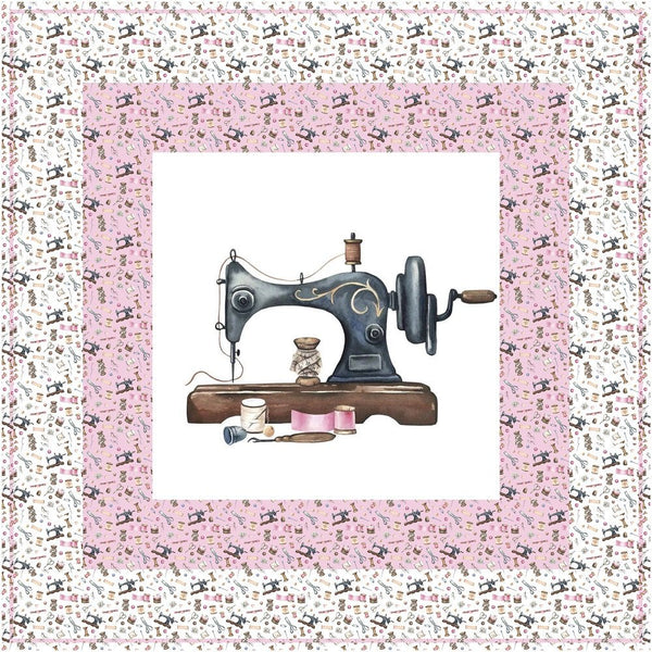 Vintage Sewing Machine & Notions Wall Hanging/Lap Quilt Kit - 42" x 42" - ineedfabric.com