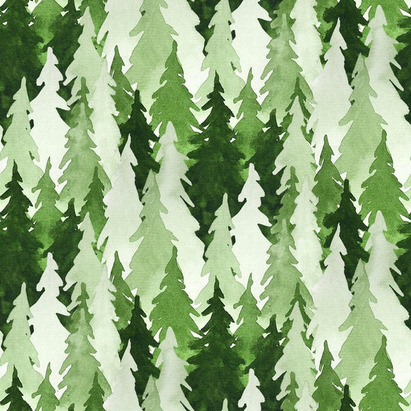 Watercolor Pine Trees Fabric - Green - ineedfabric.com
