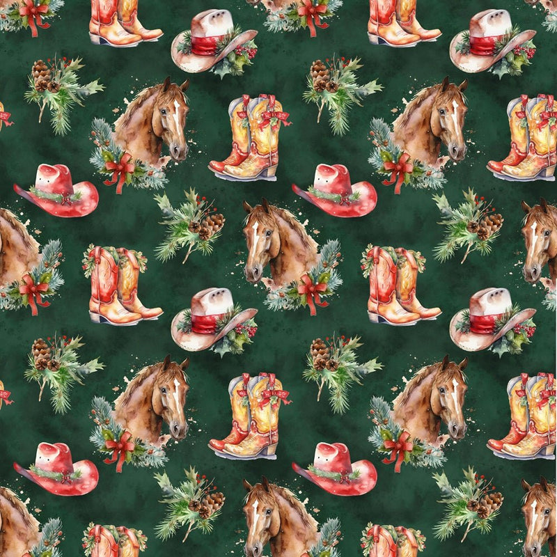 A Western Horse Christmas Fabric - ineedfabric.com