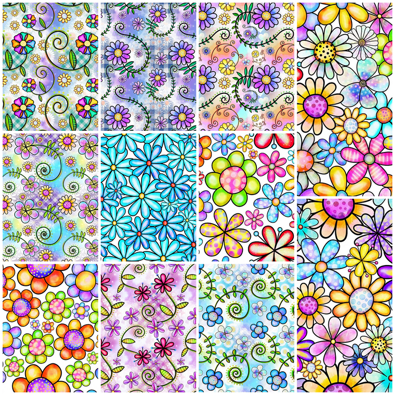 Watercolor Floral Collage Fat Quarter Bundle - 11 Pieces
