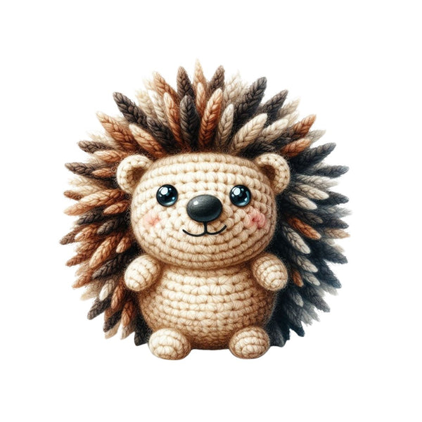 Crochet Animals Hedgehog Fabric Panel - ineedfabric.com