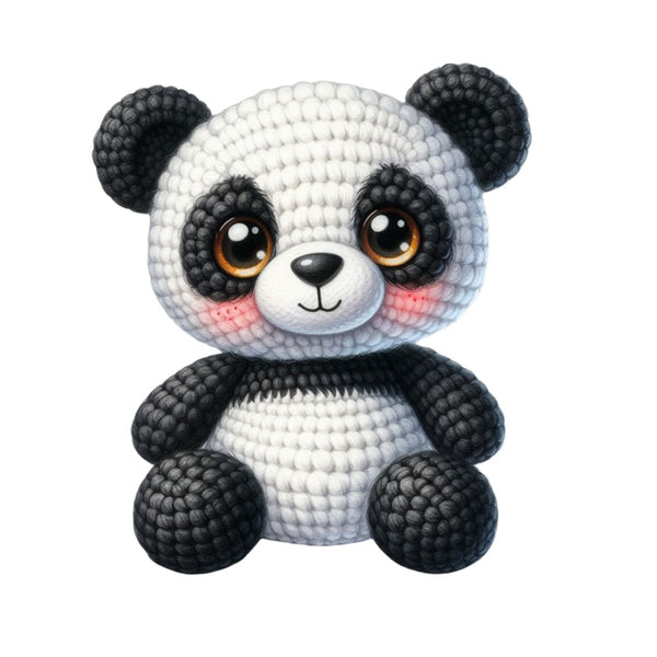 Crochet Animals Panda Fabric Panel - ineedfabric.com