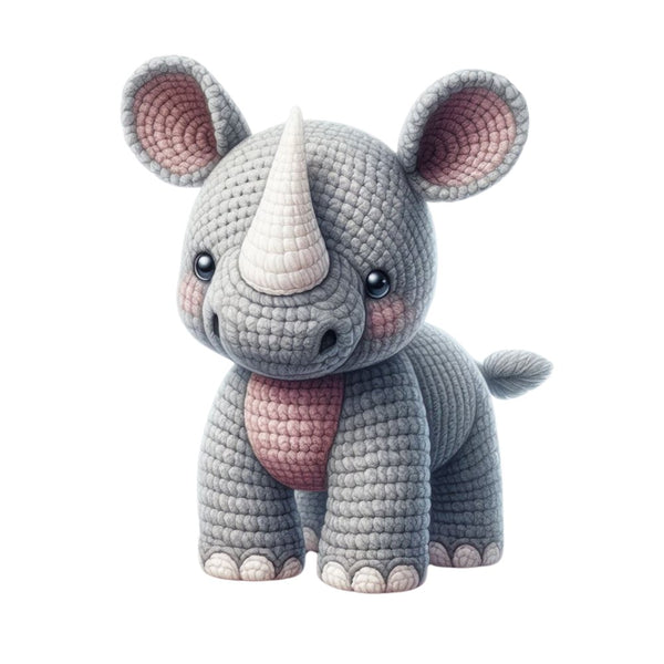 Crochet Animals Rhino Fabric Panel - ineedfabric.com