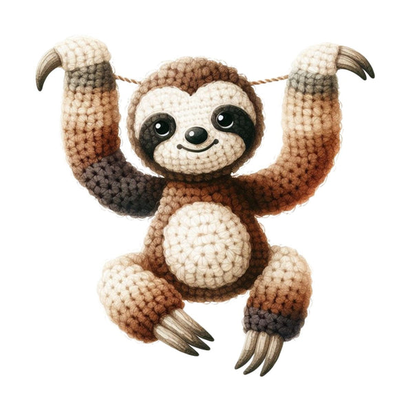 Crochet Animals Sloth Fabric Panel - ineedfabric.com