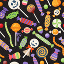 Halloween Trick or Treat Candy Allover Fabric - Black - ineedfabric.com