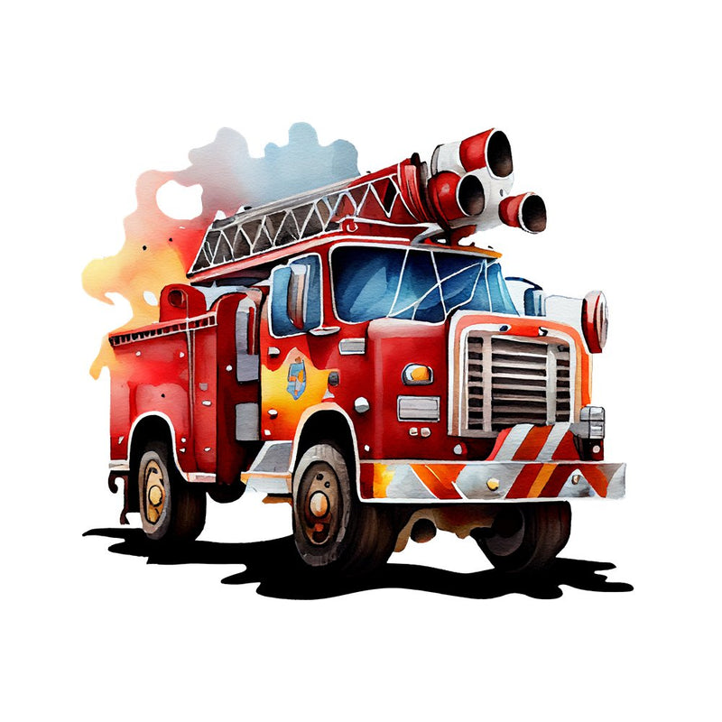 Hand painted Watercolor Fire Truck 2 Fabric Panel - ineedfabric.com