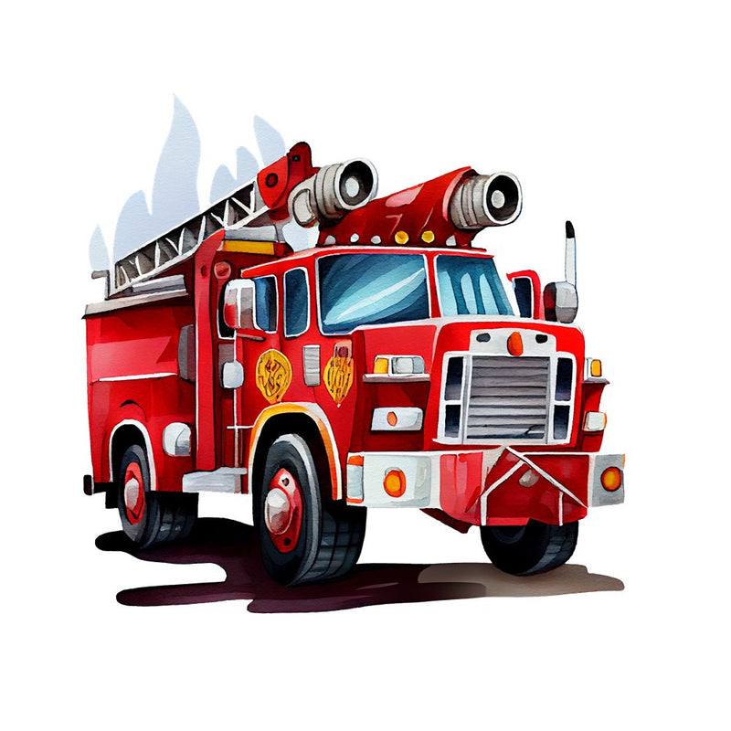 Hand painted Watercolor Fire Truck 6 Fabric Panel - ineedfabric.com