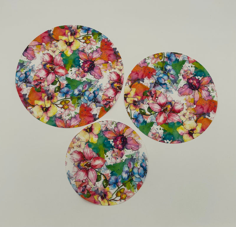 Laser Cut Circle Pack of Watercolor Wildflower Orchid - 10 Pieces - ineedfabric.com