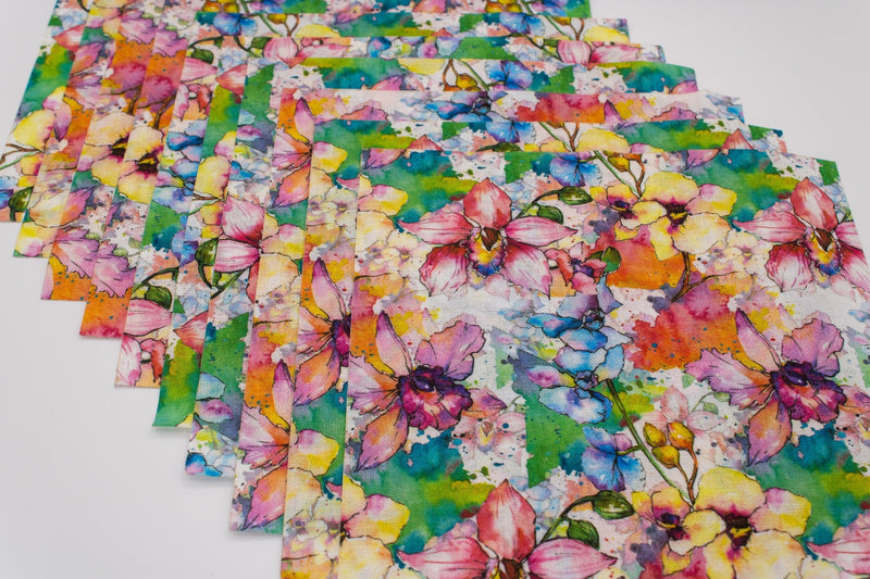 Laser Cut Square Pack of Watercolor Wildflower Orchid - 10 Pieces - ineedfabric.com