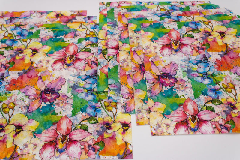 Laser Cut Square Pack of Watercolor Wildflower Orchid - 10 Pieces - ineedfabric.com