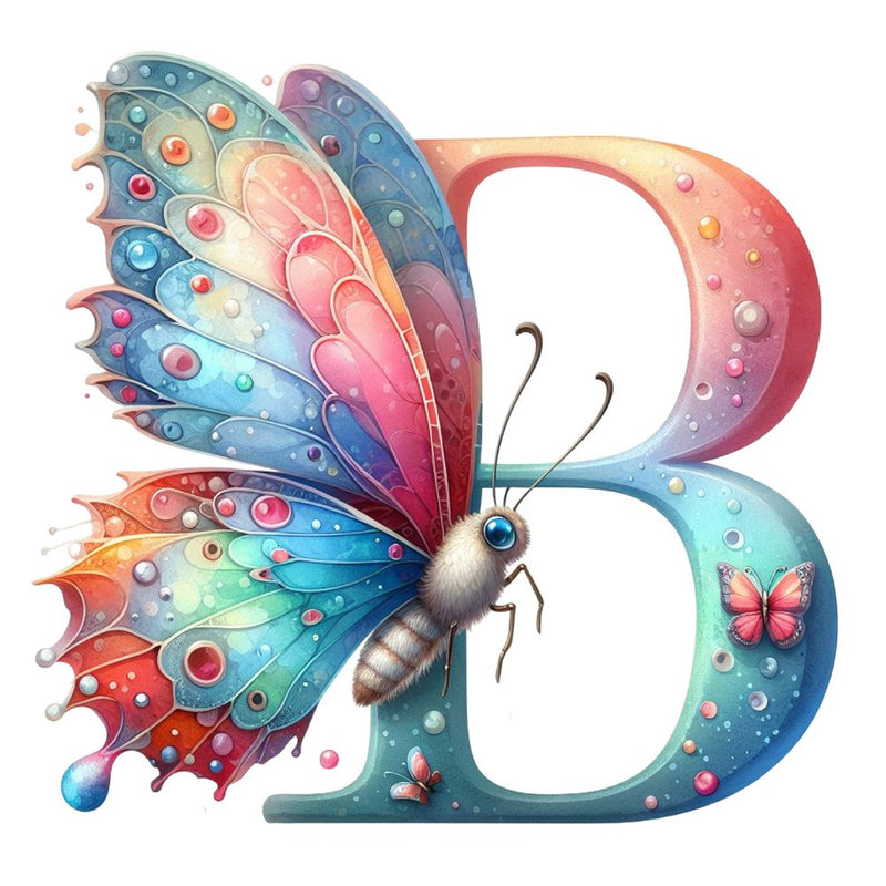 Watercolor Butterfly Letter ''B'' Fabric Panel - ineedfabric.com