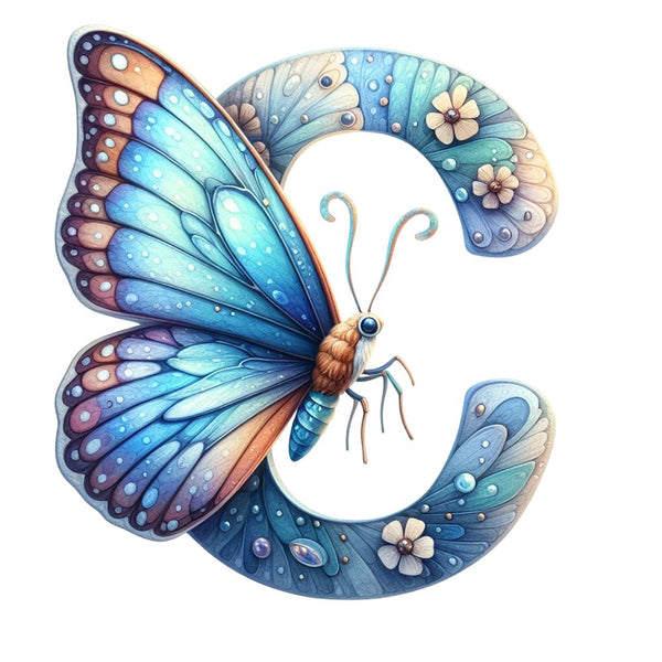Watercolor Butterfly Letter ''C'' Fabric Panel - ineedfabric.com