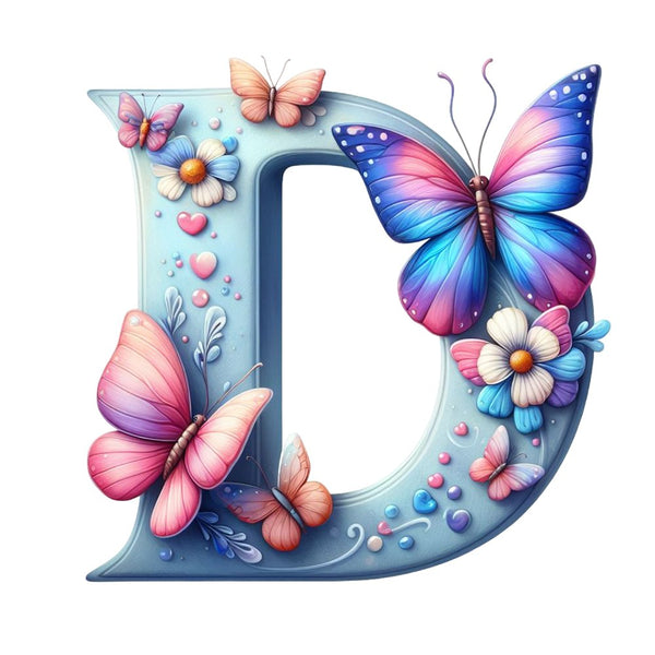 Watercolor Butterfly Letter ''D'' Fabric Panel - ineedfabric.com