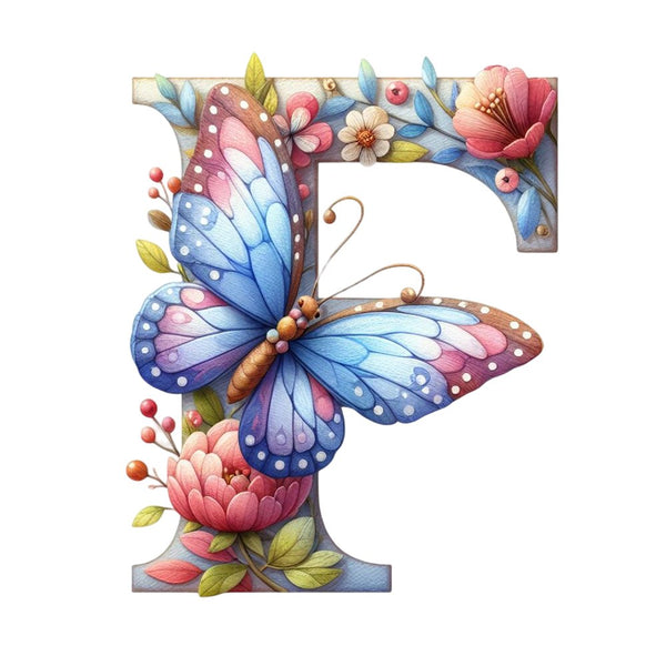 Watercolor Butterfly Letter ''F'' Fabric Panel - ineedfabric.com