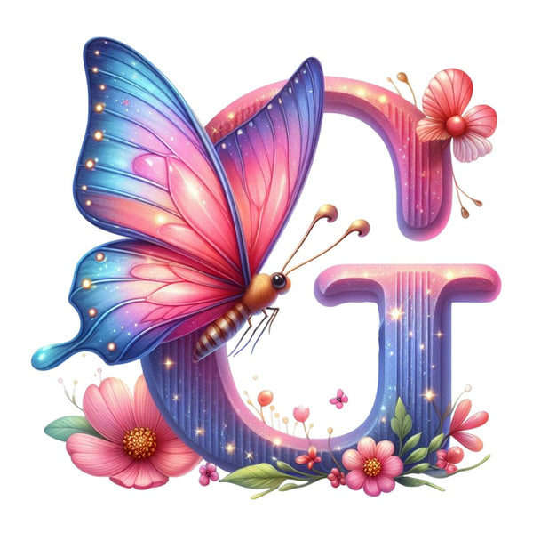 Watercolor Butterfly Letter ''G'' Fabric Panel - ineedfabric.com