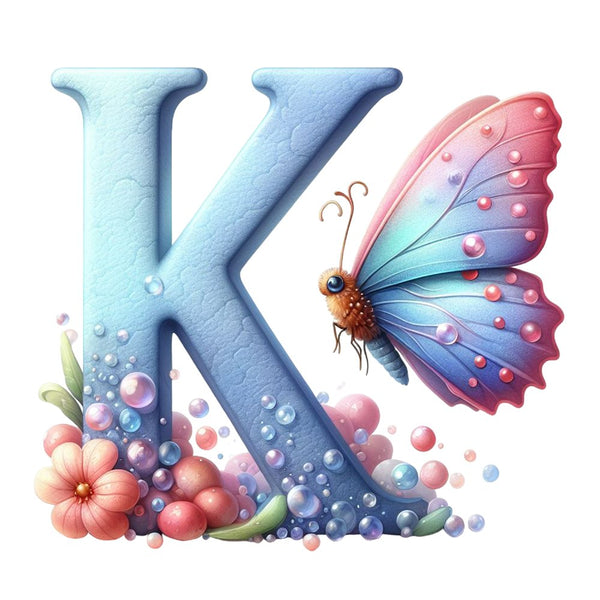 Watercolor Butterfly Letter ''K'' Fabric Panel - ineedfabric.com
