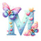 Watercolor Butterfly Letter ''M'' Fabric Panel - ineedfabric.com