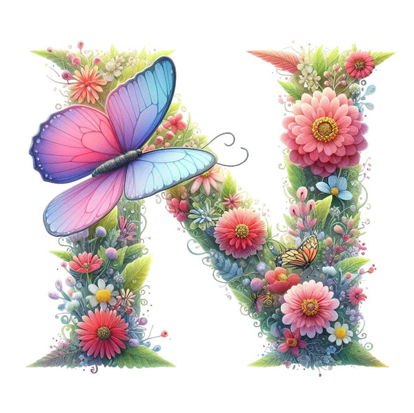 Watercolor Butterfly Letter ''N'' Fabric Panel - ineedfabric.com