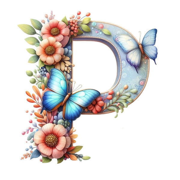 Watercolor Butterfly Letter ''P'' Fabric Panel - ineedfabric.com