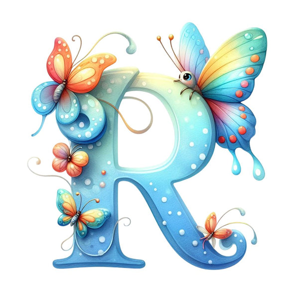 Watercolor Butterfly Letter ''R'' Fabric Panel - ineedfabric.com