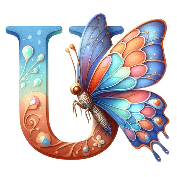 Watercolor Butterfly Letter ''U'' Fabric Panel - ineedfabric.com