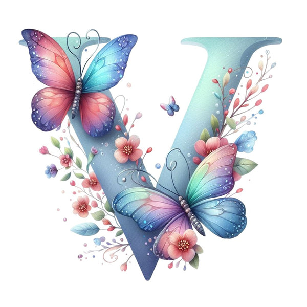 Watercolor Butterfly Letter ''V'' Fabric Panel - ineedfabric.com