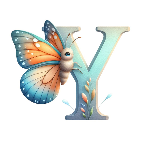 Watercolor Butterfly Letter ''Y'' Fabric Panel - ineedfabric.com