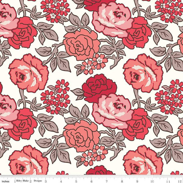 108" Flea Market Roses Quilt Backing Fabric - Red - ineedfabric.com