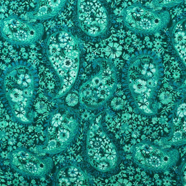 108" Quilt Backing, Floral Paisley Fabric - Teal - ineedfabric.com