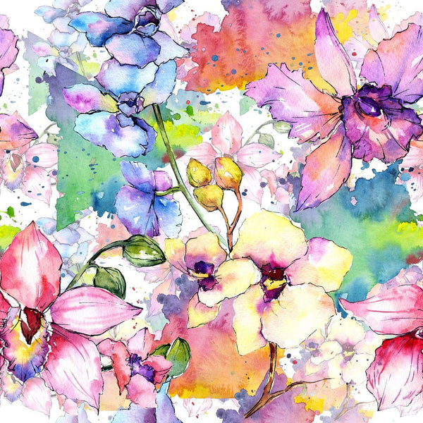 108" Watercolor Wildflower Orchid Quilt Backing Fabric - ineedfabric.com