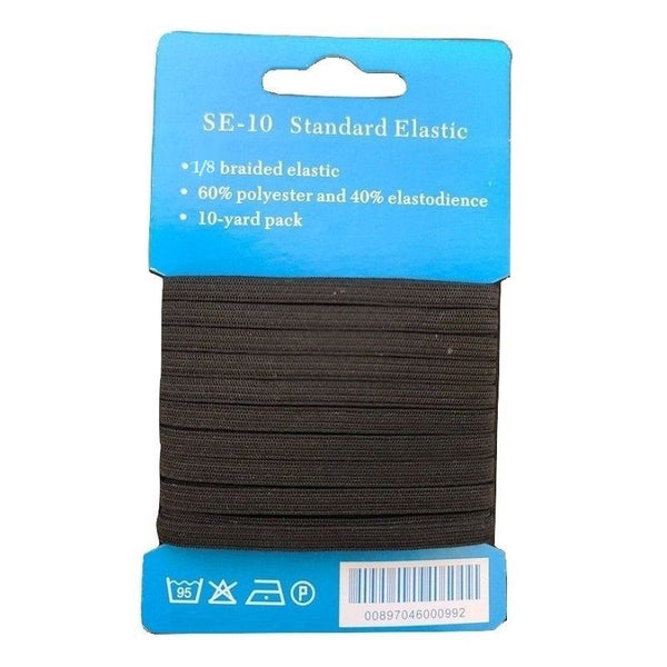 1/8" Black Braided Elastic - 10 Yards - ineedfabric.com