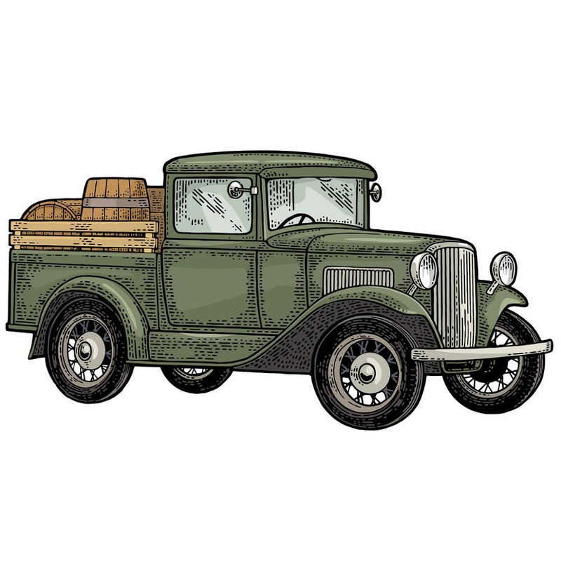 1930s Pickup Truck with Wood Barrel Fabric Panel - ineedfabric.com